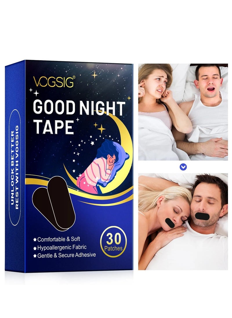 VOGSIG - 30 Patches Good Night Tape Mouth Tape Sleep Strips Soft and Comfortable Gentle and Secure Adhesive Sleep Mouth Tape Anti Snoring Less Mouth Breathing Odour Free Sleep Strips Mouth Tape - Image 1