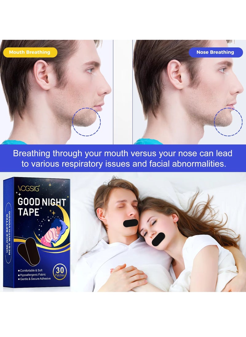 VOGSIG - 30 Patches Good Night Tape Mouth Tape Sleep Strips Soft and Comfortable Gentle and Secure Adhesive Sleep Mouth Tape Anti Snoring Less Mouth Breathing Odour Free Sleep Strips Mouth Tape - Image 1