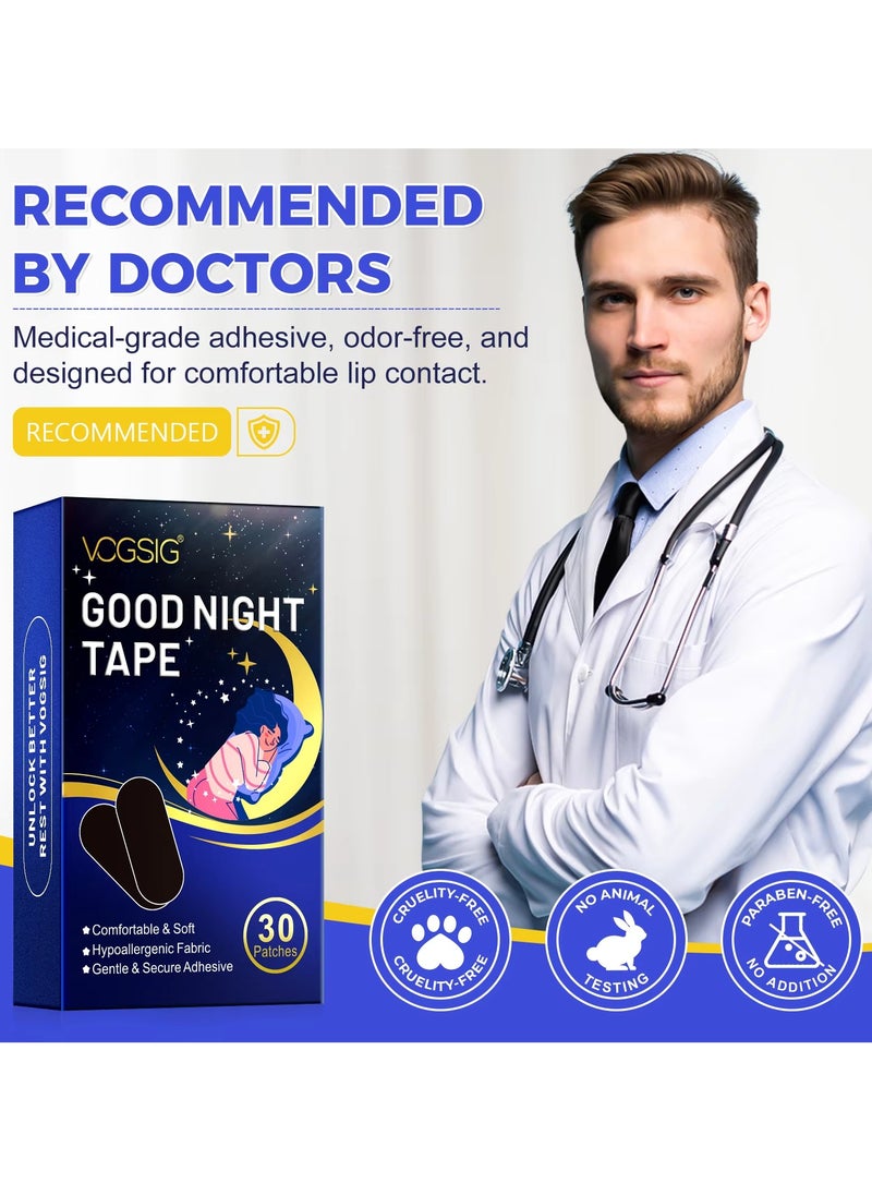 VOGSIG - 30 Patches Good Night Tape Mouth Tape Sleep Strips Soft and Comfortable Gentle and Secure Adhesive Sleep Mouth Tape Anti Snoring Less Mouth Breathing Odour Free Sleep Strips Mouth Tape - Image 1