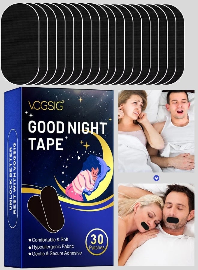 VOGSIG 30 Patches Good Night Tape Mouth Tape Sleep Strips Soft and Comfortable Gentle and Secure Adhesive Sleep Mouth Tape Anti Snoring Less Mouth Breathing Odour Free Sleep Strips Mouth Tape - Image 1