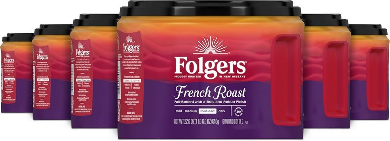 Folgers French Roast Medium Dark Roast Ground Coffee - 22.6 Ounces (Pack of 6) - Image 1