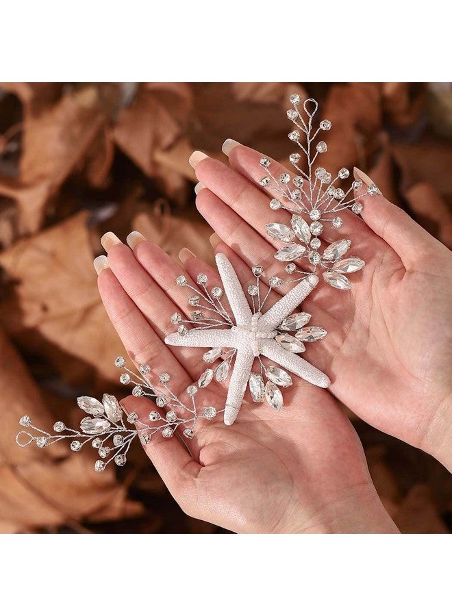 يان عصابة رأس زفاف على شكل نجمة البحر للعروس من الكريستال الفضي وإكسسوارات شعر العروس من أحجار الراين للنساء والفتيات - Image 2