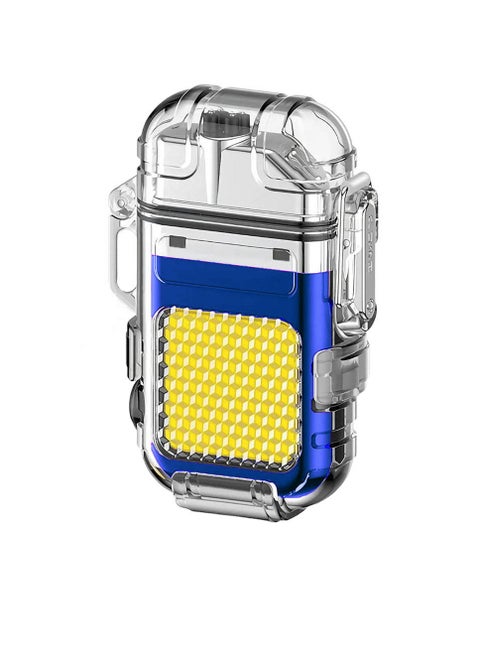 Dual Arc Lighter USB Charging Electric Lighter And Mini COB Light Keychain Light With 3 Flashlight Mode The Perfect Combo For All Your Lighting Needs For Indoor And Outdoor Use Blue