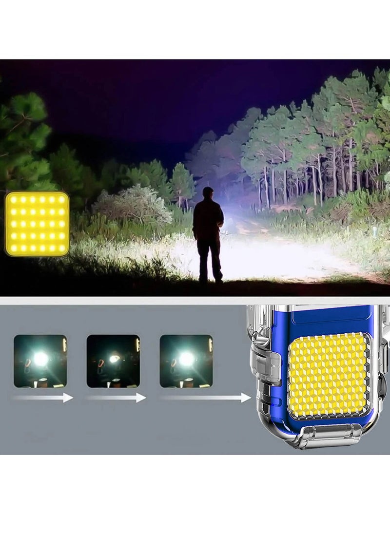 Dual Arc Lighter USB Charging Electric Lighter And Mini COB Light Keychain Light With 3 Flashlight Mode The Perfect Combo For All Your Lighting Needs For Indoor And Outdoor Use Blue