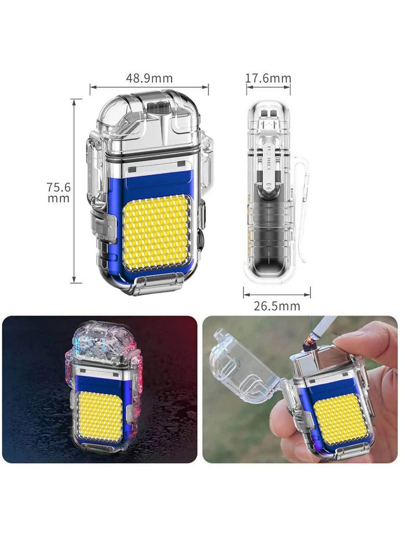 Dual Arc Lighter USB Charging Electric Lighter And Mini COB Light Keychain Light With 3 Flashlight Mode The Perfect Combo For All Your Lighting Needs For Indoor And Outdoor Use Blue