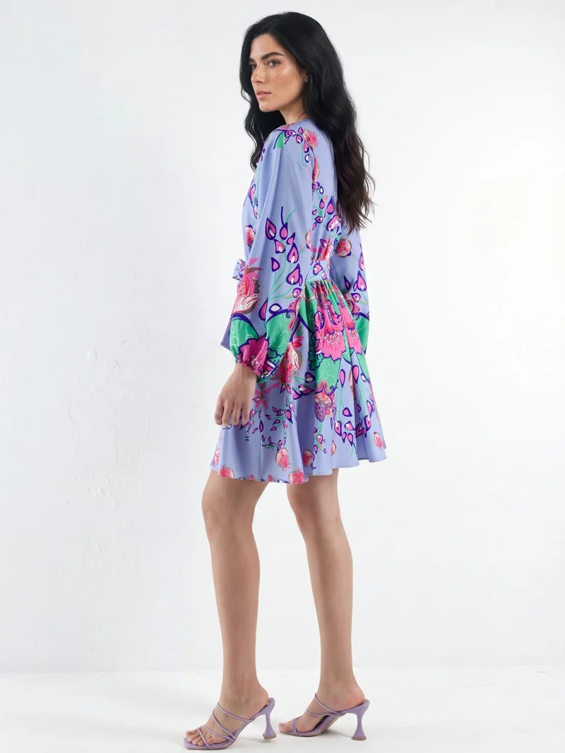 Jennyfer Floral V-Neck A-Line Mini Dress with Belt