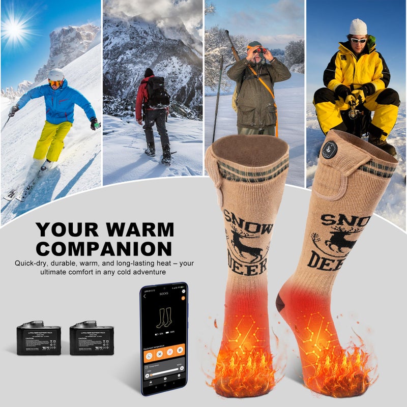 SNOW DEER Hunting Heated Socks with App Control for Men Women, Rechargeable Electric Heating Warm Sock for Motorcycle Hunting Ski Hiking Cold Winter Work Washable - Image 4