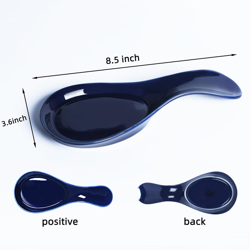 GDCZ Porcelain Spoon Rest - Large Spoon Holder Utensil Rest for Kitchen Counter Stove Top, Navy - Image 2