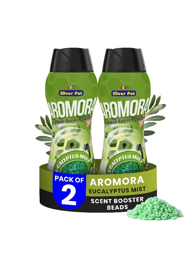 Silver Pot Aromora Fabric Deodorizer Eucalyptus Mist - Pack of 2 - Laundry Perfume In-Wash Scent Booster Beads 300g , Refreshing Long-Lasting Laundry Fragrance, Suitable for Use with Fabric Softeners and Detergents - Image 1