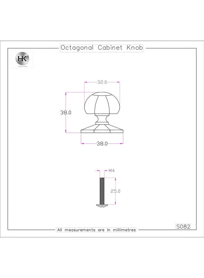 HOBKNOBS Octagonal Antique Brass Cabinet/Drawers Wardrobe Kitchen Pull Handle Knob (Brown, 32 mm) (2) - Image 3