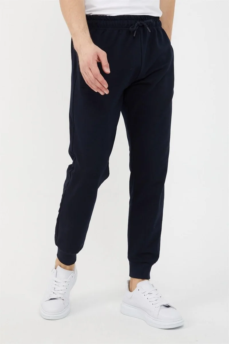 ميتاليك Navy Blue Men's Leg Ribbed Pocket Zipper Detailed Sweatpants