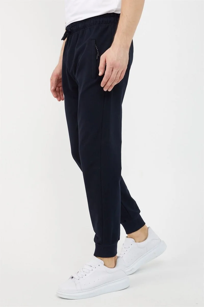 ميتاليك Navy Blue Men's Leg Ribbed Pocket Zipper Detailed Sweatpants