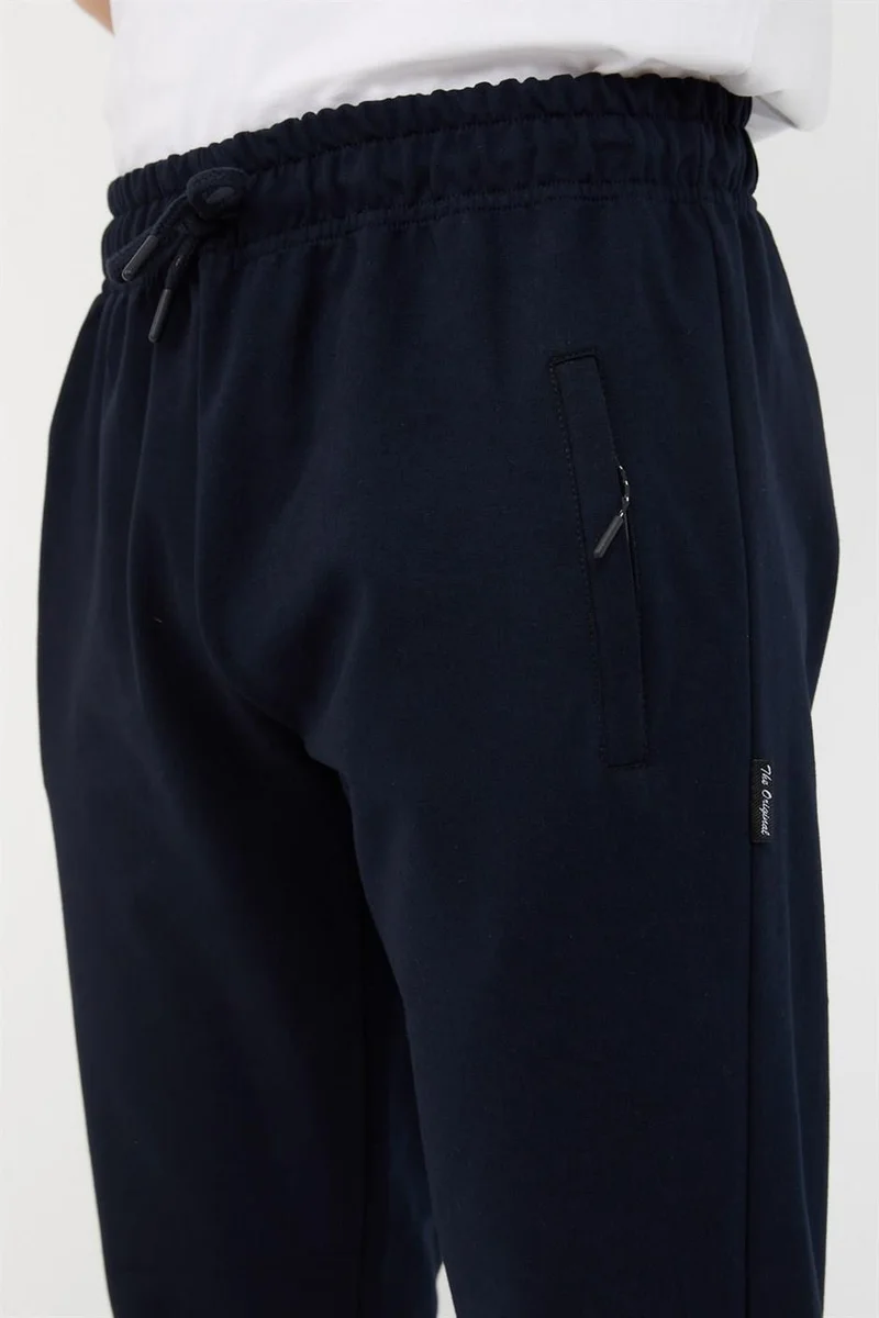 ميتاليك Navy Blue Men's Leg Ribbed Pocket Zipper Detailed Sweatpants