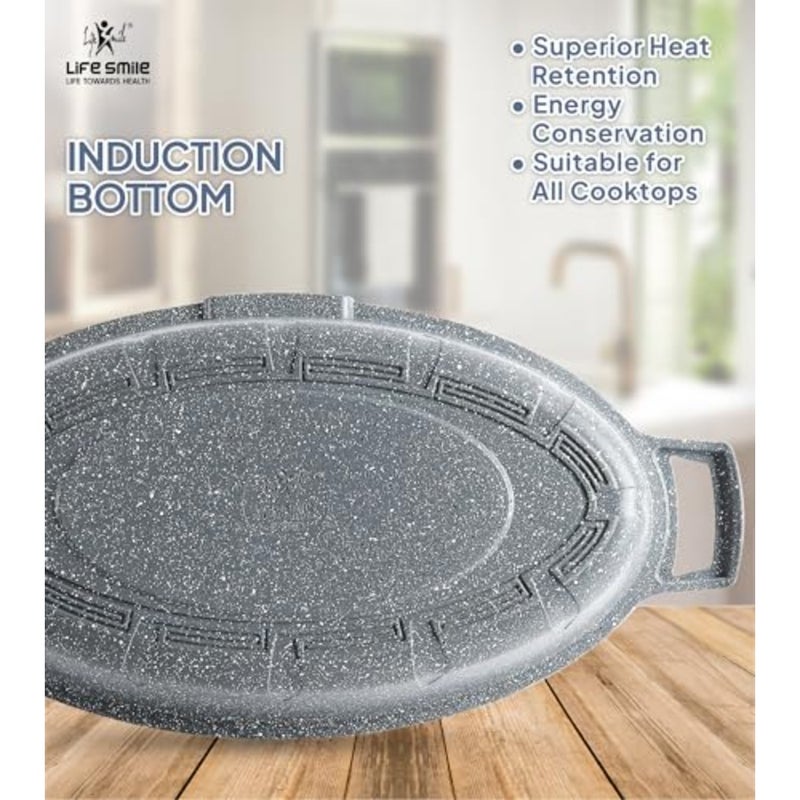 3PCS Oval Shape 30CM Fish Pan with Lid, Granite Non Stick Fry Pan, Induction Compatible - Image 2