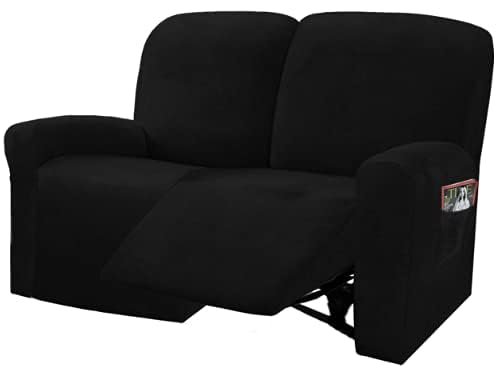 ULTICOR Reclining Love Seat Slipcover, 48" - 65" L, 6-Piece Velvet Stretch Loveseat Reclining Sofa Covers, 2 seat Love seat Recliner Cover, Thick, Soft, Washable (Black) - Image 2
