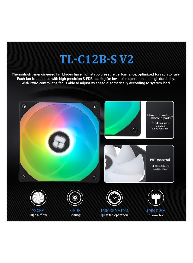 ثيرمالرايت مبرد وحدة المعالجة المركزية السائل Thermal right Frozen Magic 360 Black ARGB V2، حجم صف التبريد 360 مع 3 مراوح ARGB PWM 120 مم، لـ AMD/AM4/AM5، Intel LGA1150/1151/1200/2011/1700/1851، مبرد مياه لوحدة المعالجة المركزية لسطح المكتب - Image 5