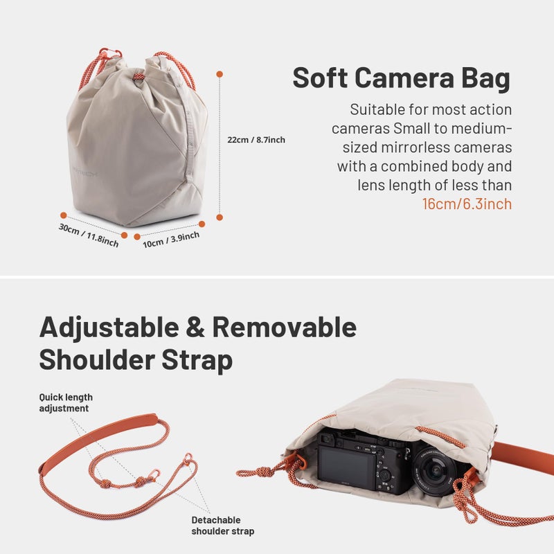 PGYTECH OneGo Drawstring Small Camera Bag, Soft Cute Camera Pouch Handbag compatible with Mirrorless Cameras/Nikon/Canon/Sony/Fuji Camera Case - Image 4