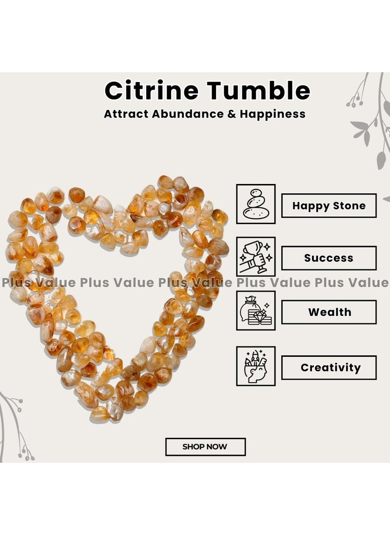 Plus Value Plus Value Premium Natural Citrine Sunela Pebbles 200g for Wealth Positive Energy Reiki Aura Chakra Healing Crystal in Basket for Home Office Decor Yellow  - Image 2
