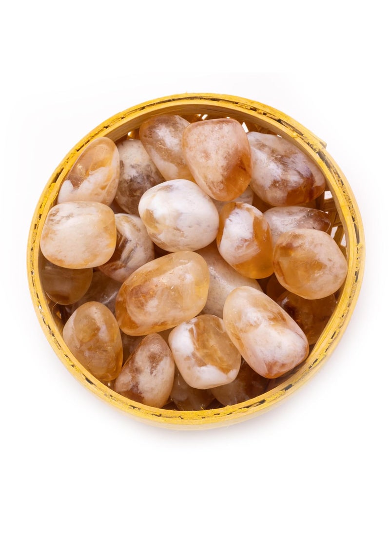Plus Value Plus Value Premium Natural Citrine Sunela Pebbles 200g for Wealth Positive Energy Reiki Aura Chakra Healing Crystal in Basket for Home Office Decor Yellow  - Image 1