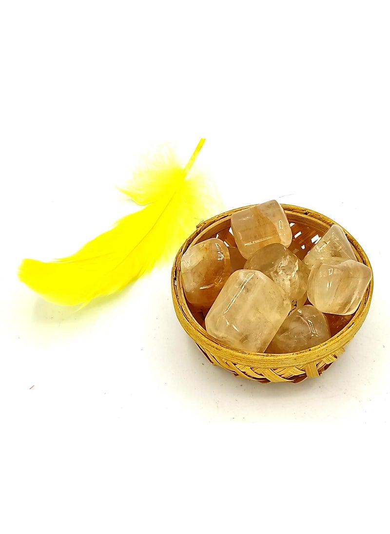 Plus Value Plus Value Premium Natural Citrine Sunela Pebbles 200g for Wealth Positive Energy Reiki Aura Chakra Healing Crystal in Basket for Home Office Decor Yellow  - Image 5