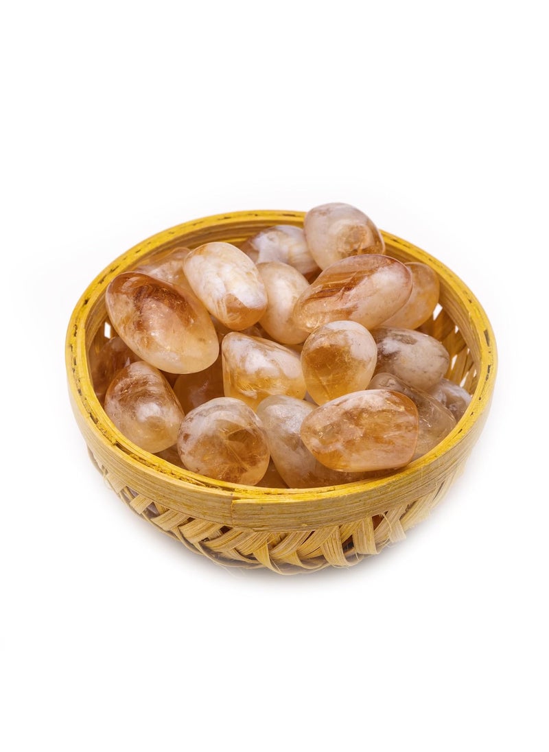 Plus Value Plus Value Premium Natural Citrine Sunela Pebbles 200g for Wealth Positive Energy Reiki Aura Chakra Healing Crystal in Basket for Home Office Decor Yellow  - Image 3