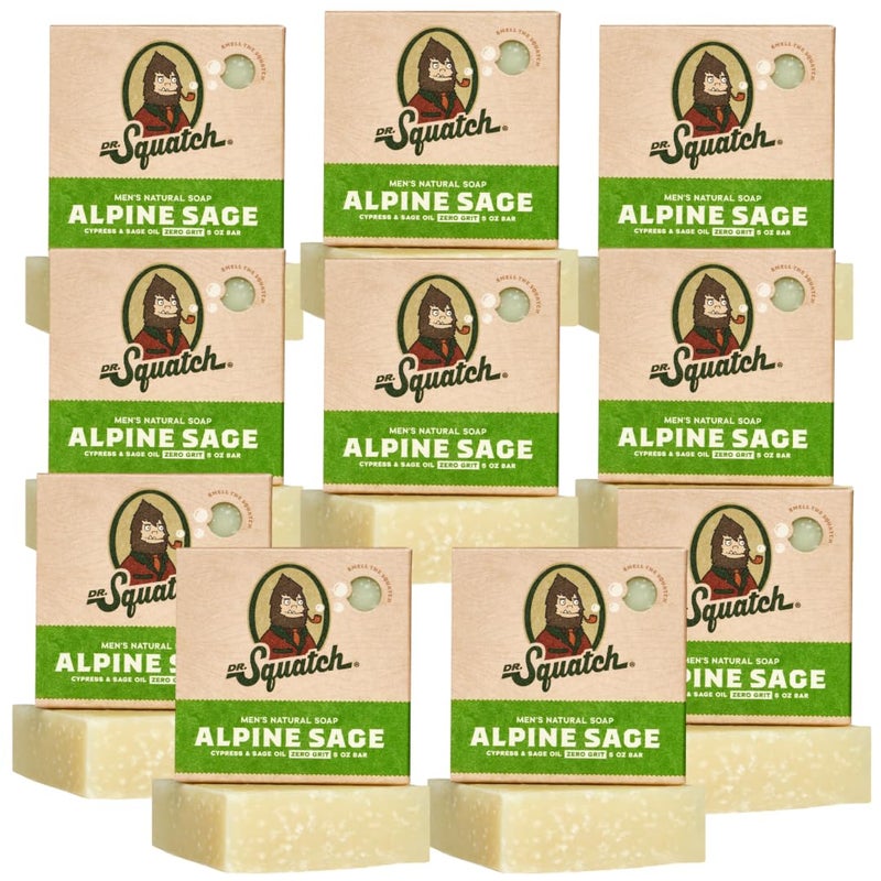 Dr Squatch Mens Natural Bar Soap Alpine Sage 10 Pack  All Natural Bar Soap for Men  Smell like a Warm Mountain Breeze