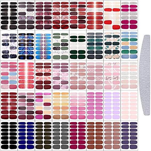Maitys 560 Pieces 40 Sheets Full Wrap Nail Stickers Nail Polish Strips Decals Self Adhesive Gel Fingernail Strips Art Decals with File for Women DIY Craft DecorationsBright Style