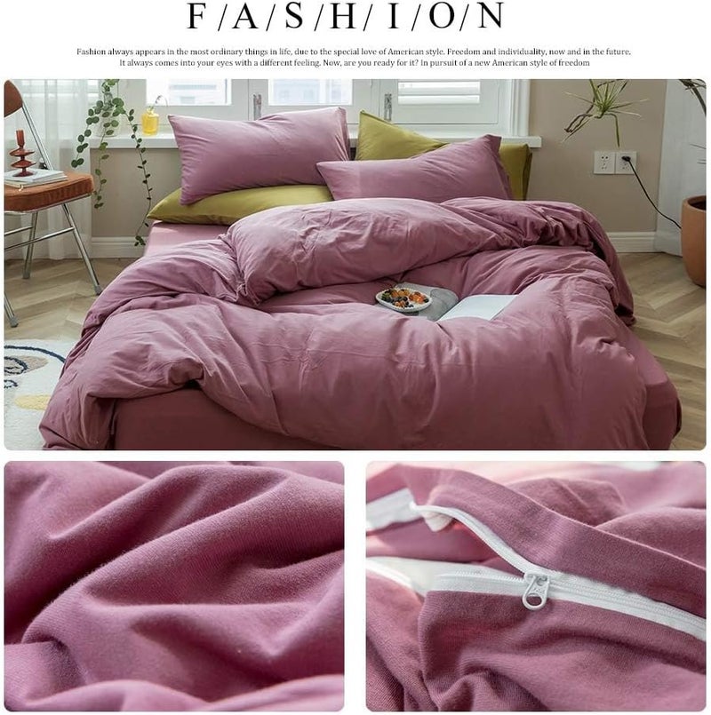 AMWAN Jersey Knit Cotton Duvet Cover Pale Mauve Duvet Cover Full Size Solid Purple Bedding Sets T Shirt Cotton Comforter Cover 3 Piece Mauve Color Bedding Sets 1 Purple Duvet Cover with 2 Pillowcases - Image 2