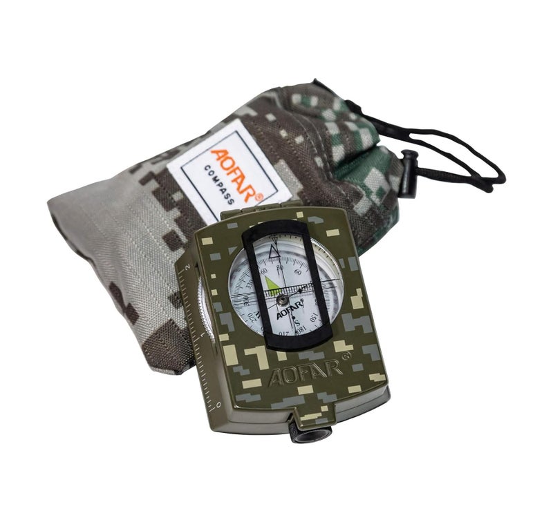 AOFAR Military Compass AF-4580 Lensatic Sighting Navigation, Waterproof and Shakeproof with Map Measurer Distance Calculator, Pouch for Camping, Hiking, Hunting, Backpacking (Camo) - Image 1