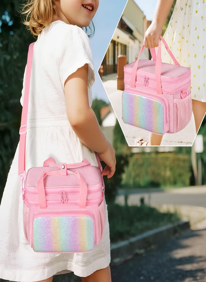 GRAOSO Hair Bow Organizer for Baby Girls, Double Layer Hair Accessories Storage Bag, Rainbow Sequins Design, with Handle and Detachable Shoulder Strap (Case only) (Pink) - Image 5