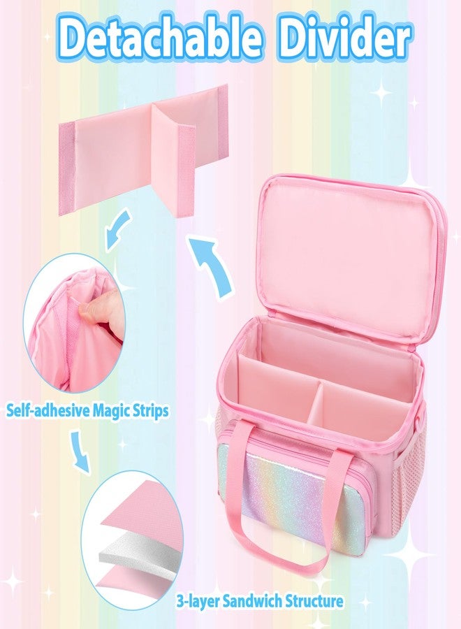 GRAOSO Hair Bow Organizer for Baby Girls, Double Layer Hair Accessories Storage Bag, Rainbow Sequins Design, with Handle and Detachable Shoulder Strap (Case only) (Pink) - Image 4