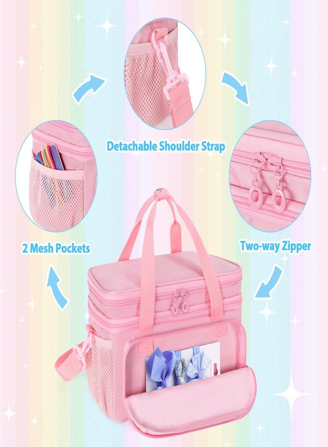 GRAOSO Hair Bow Organizer for Baby Girls, Double Layer Hair Accessories Storage Bag, Rainbow Sequins Design, with Handle and Detachable Shoulder Strap (Case only) (Pink) - Image 2