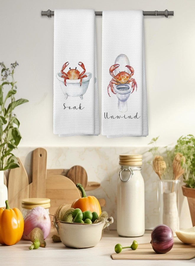 Mcehtle Coastal Beach Crab Hand Towels, Crab Gifts Hand Towel for Bathroom Decor, Coastal Ocean Nautical Marine Life Decorative Towels for Bathroom Washroom Toilet 16x24 Inch Set of 2 - Image 4