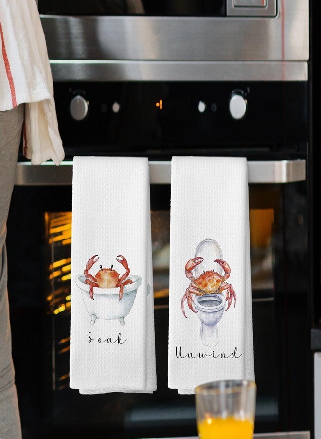 Mcehtle Coastal Beach Crab Hand Towels, Crab Gifts Hand Towel for Bathroom Decor, Coastal Ocean Nautical Marine Life Decorative Towels for Bathroom Washroom Toilet 16x24 Inch Set of 2 - Image 2