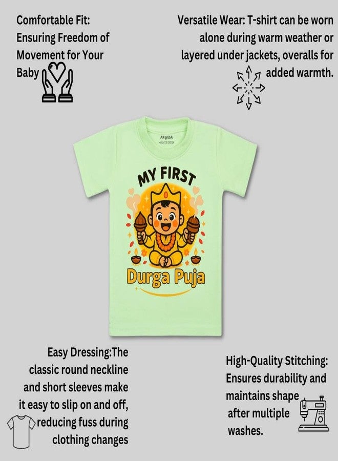 ARVESA My First Durga Puja T-2079 Durga Puja Baby Tshirt for Kids Boys & Girls Half Sleeves Round Neck Clothes Tshirt for Kids Boys 1 Months to Dress - Image 3