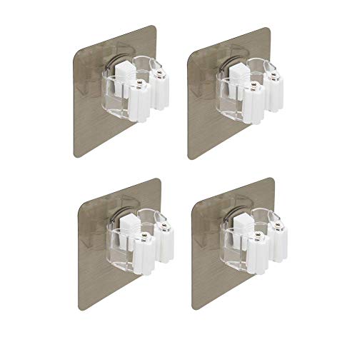 VIHAX Self Adhesive Mop Holder Wall Mounted Seamless Broom Hanger Clip Storage Racks, Wall Hanging Free Punch Bathroom Seamless Stickers Mop Rack Set (4) - Image 2