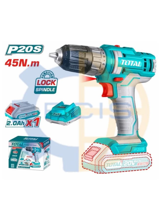 Total TDLI200518 20V 45Nm Lithium-Ion Cordless Drill with 1 Battery and Charger