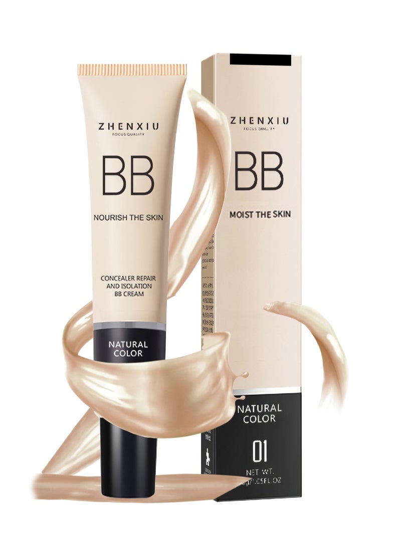 ZHENXIU - BB Cream, Moist the Skin BB Cream, Nourishing Lightweight Waterproof BB Cream, Natural Foundation, Full Coverage Matte Concealer 30G - Image 1
