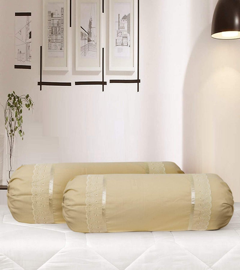 VHC 100% Cotton Lace Bolster Cover 30 * 30 Pack of 2 (Beige) - Image 3