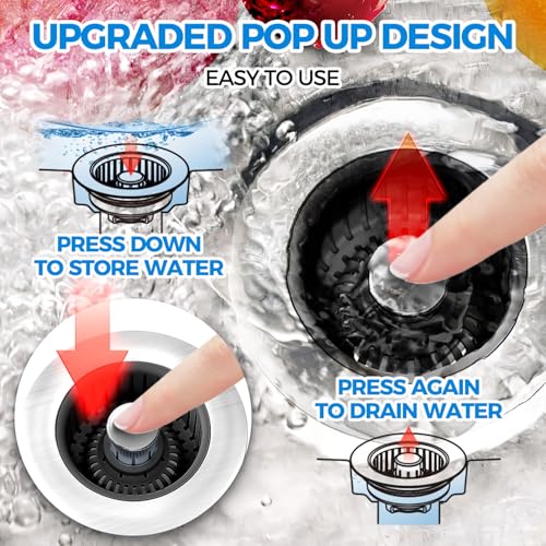 zaa Upgraded 3in1 Kitchen Sink Drain Strainer and Sink Stopper, Stainless Steel Kitchen Drain Plug & Cover with Anti-Clogging Basket Strainer, Fit US Standard 3-1/2'' Sink Drain Hole, Brushed Black - Image 3