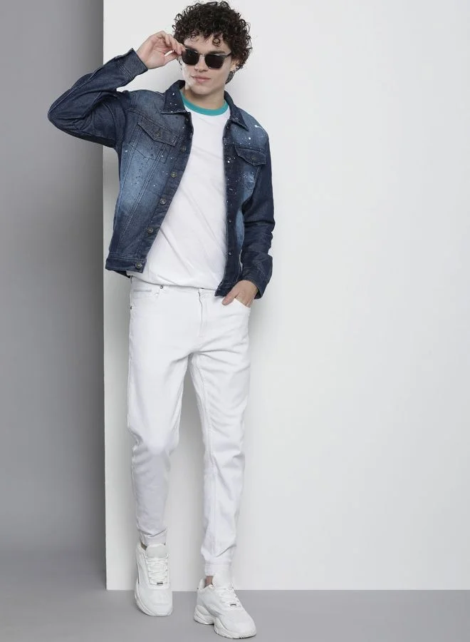The Indian Garage Co Men Slim Fit Solid Denim Trucker Jackets