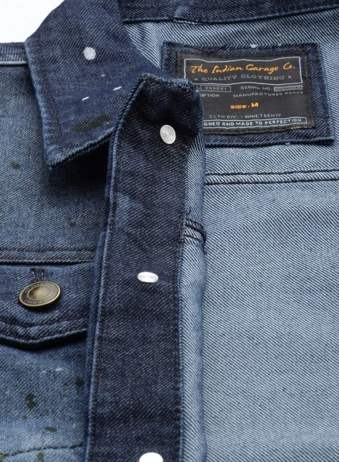 The Indian Garage Co Men Slim Fit Solid Denim Trucker Jackets