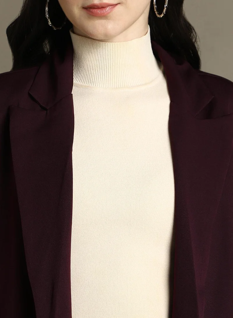 Dennis Lingo Women's Wine 100% Polyester Solid Regular Fit Blazer