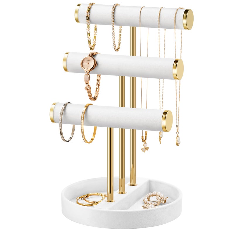 bussdis Bracelet Holder Jewelry Organizer Display 3 Tier T Bar Velvet Stand White Necklace Holder Organizer Bracelet Holder Earring Holder and Ring Display for Jewelry Organizers and Storage - Image 2