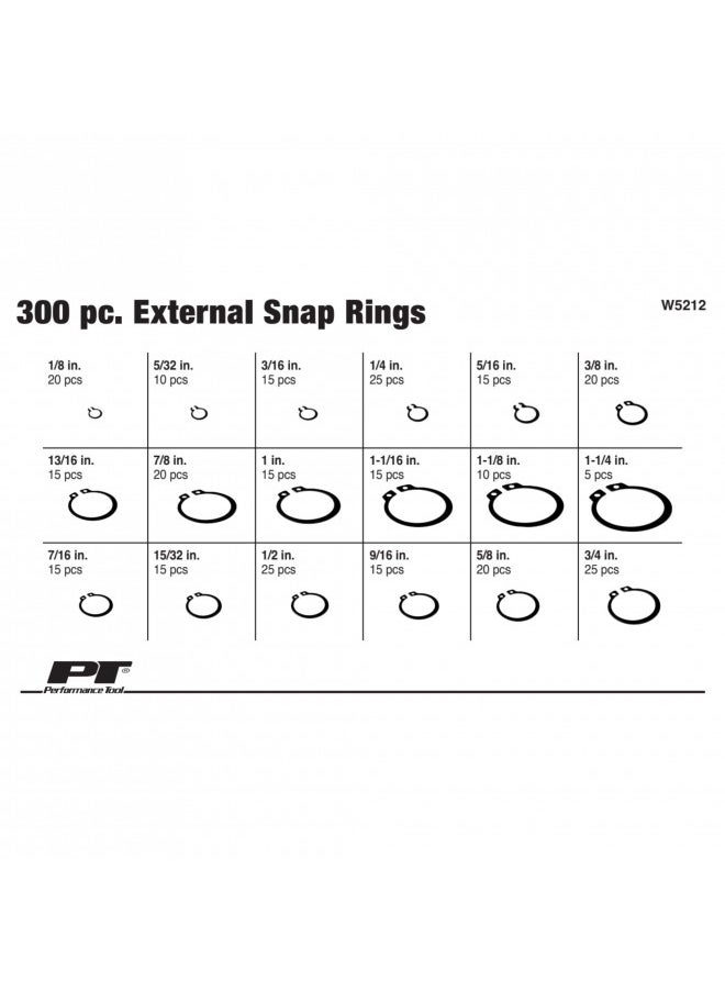 Performance Tool Performance Tool W5212 300pc External Snap Ring Assortment,Black  - Image 2