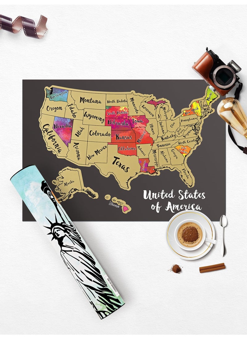 JARLINK JARLINK Scratch Off USA Map Poster, 12x17 inches United States Map with Unique Accessories Set, Personalized Travel Poster, Gift for Travelers  - Image 3