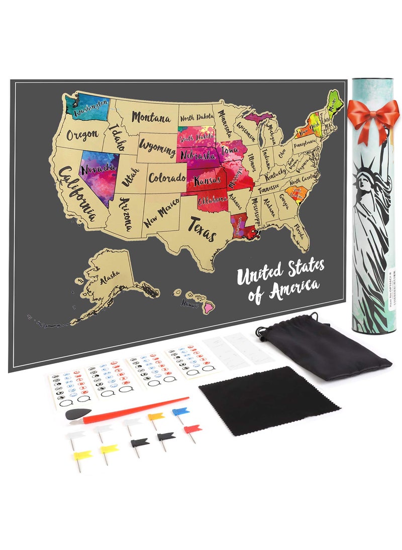 JARLINK JARLINK Scratch Off USA Map Poster, 12x17 inches United States Map with Unique Accessories Set, Personalized Travel Poster, Gift for Travelers  - Image 1