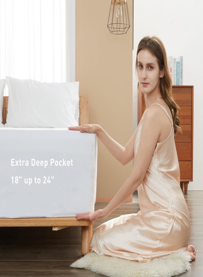 Sunflower Queen Fitted Sheet, 1-Piece Extra Deep Pocket Fitted Bottom Sheet 22", 100% Cotton Sateen Soft Breathable, White - Image 3