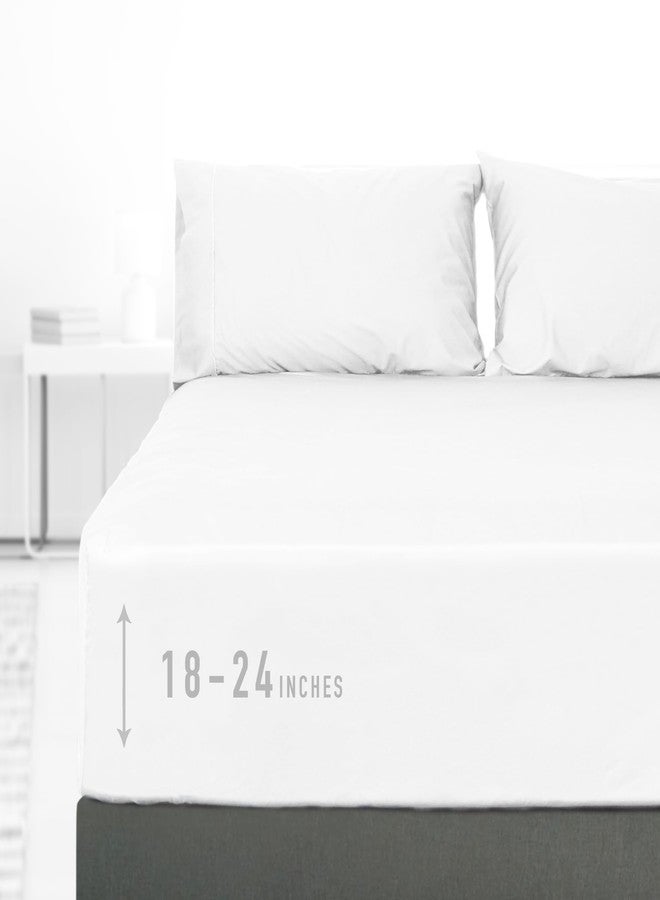 Sunflower Queen Fitted Sheet, 1-Piece Extra Deep Pocket Fitted Bottom Sheet 22", 100% Cotton Sateen Soft Breathable, White - Image 1