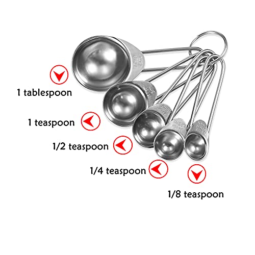 Antrader Measuring Spoons, Stainless Steel 5-Piece Measuring Spoon Cups Set- 1/8 tsp, 1/4 tsp, 1/2 tsp, 1 tsp & 1 tbsp for Measuring Dry and Liquid Ingredients - Image 2